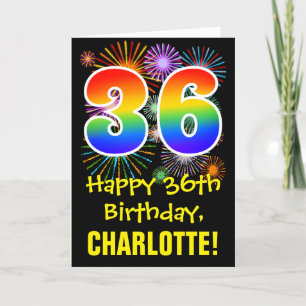 36th Birthday: Fun Fireworks Pattern + Rainbow 36 Card