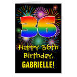 [ Thumbnail: 36th Birthday: Fun Fireworks Pattern & Rainbow 36 Card ]