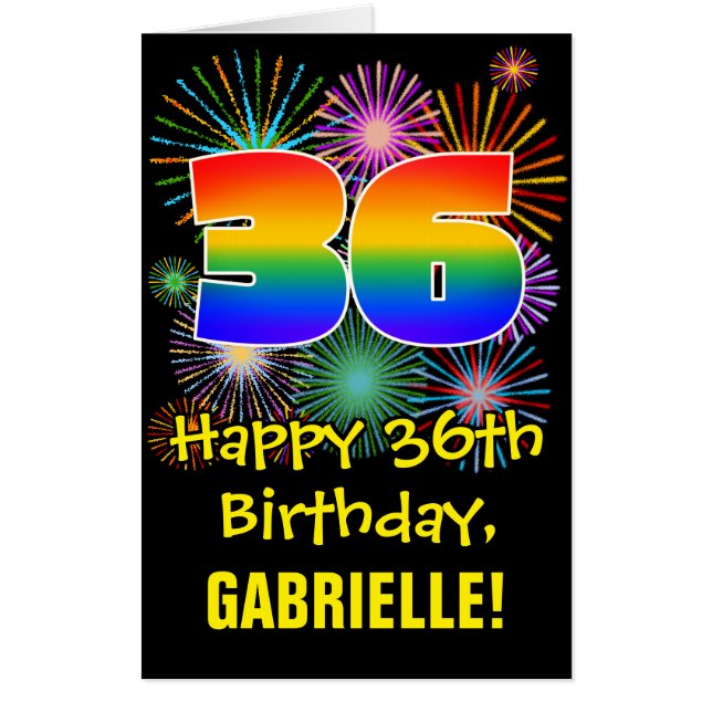 36th Birthday: Fun Fireworks Pattern & Rainbow 36 Card (Front)