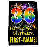[ Thumbnail: 36th Birthday: Fun Fireworks Pattern + Rainbow 36 Gift Bag ]