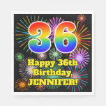 [ Thumbnail: 36th Birthday: Fun Fireworks Pattern + Rainbow 36 Napkins ]