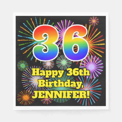 36th Birthday Fun Fireworks Pattern  Rainbow 36 Napkins