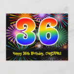 [ Thumbnail: 36th Birthday – Fun Fireworks Pattern + Rainbow 36 Postcard ]