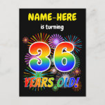 [ Thumbnail: 36th Birthday - Fun Fireworks, Rainbow Look "36" Postcard ]