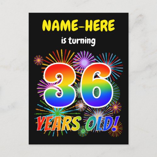 36th Birthday _ Fun Fireworks Rainbow Look 36 Postcard