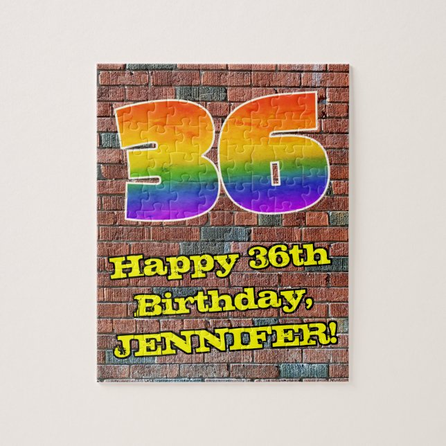 36th Birthday: Fun Graffiti-Inspired Rainbow 36 Jigsaw Puzzle (Vertical)