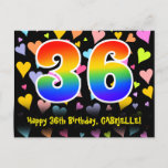 [ Thumbnail: 36th Birthday: Fun Hearts Pattern, Rainbow 36 Postcard ]