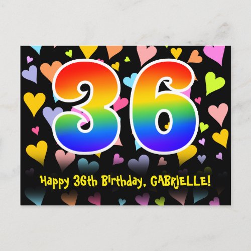 36th Birthday Fun Hearts Pattern Rainbow 36 Postcard