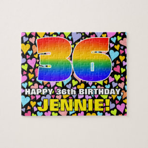 36th Birthday — Fun, Loving Heart Shapes + “36” Jigsaw Puzzle