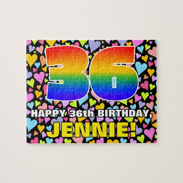 36th Birthday — Fun, Loving Heart Shapes + “36” Jigsaw Puzzle (Horizontal)