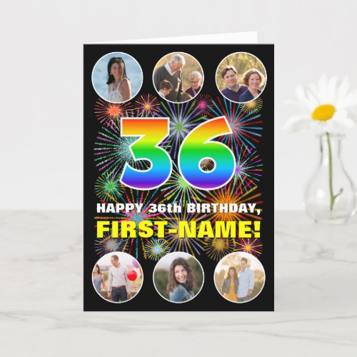 36th Birthday Fun Rainbow  Custom Name  Photos Card