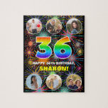 [ Thumbnail: 36th Birthday: Fun Rainbow #, Custom Name + Photos Jigsaw Puzzle ]