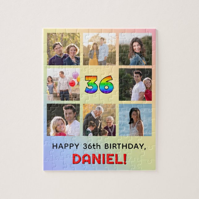 36th Birthday: Fun Rainbow #, Custom Name & Photos Jigsaw Puzzle (Vertical)