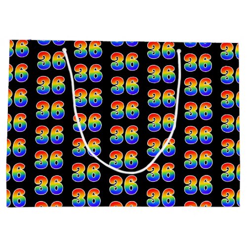 36th Birthday Fun Rainbow Event Number 36 Pattern Large Gift Bag