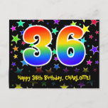 [ Thumbnail: 36th Birthday: Fun Stars Pattern, Rainbow 36, Name Postcard ]