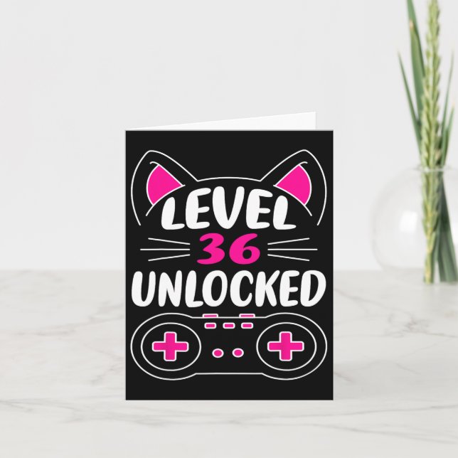 36th Birthday Girl Cat Lover Video Game Level 36 U Card (Front)
