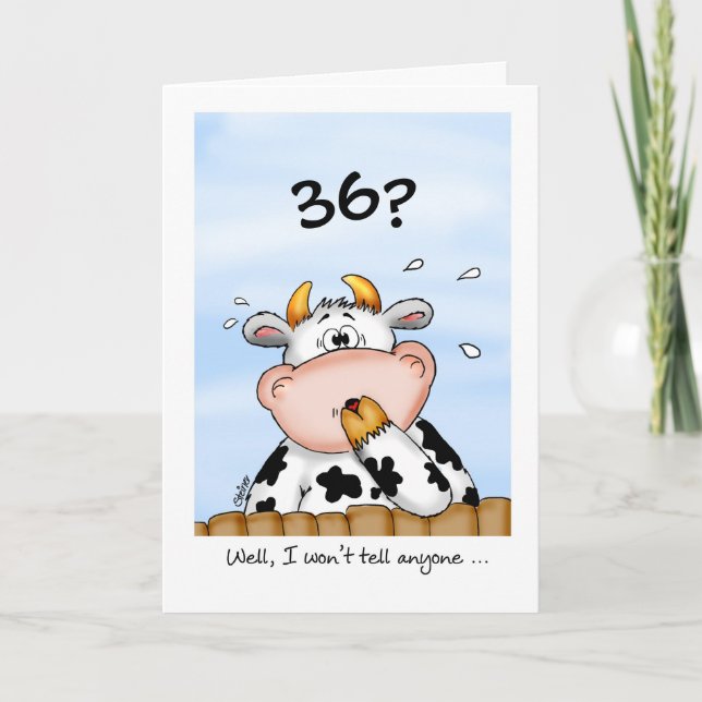 36th Birthday- Humorous Card with surprised cow (Front)