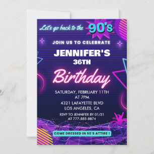 36th birthday invitation 90s themed Retro