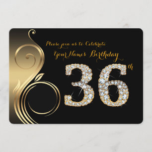 36th,Birthday Invitation,Number Diamond,Photo Invitation