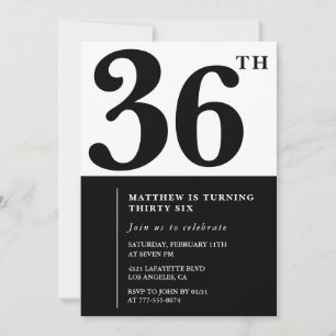 36th birthday invitations Black and White Elegant
