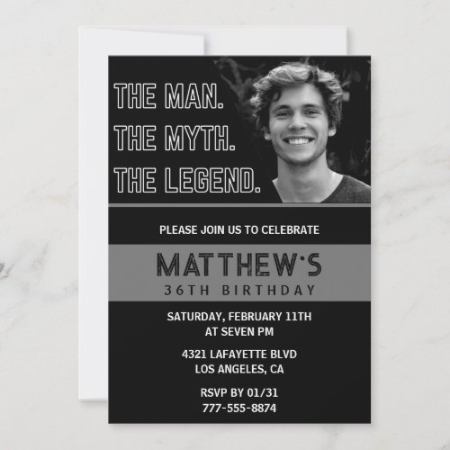 36th birthday invitations Black The Man The Legend