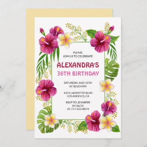 36th birthday invitations Tropical Floral Pink