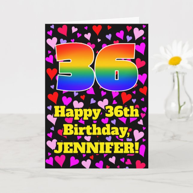36th Birthday: Loving Hearts Pattern, Rainbow # 36 Card (Small Plant)