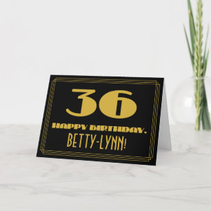 36th Birthday: Name + Art Deco Inspired Look "36" Card