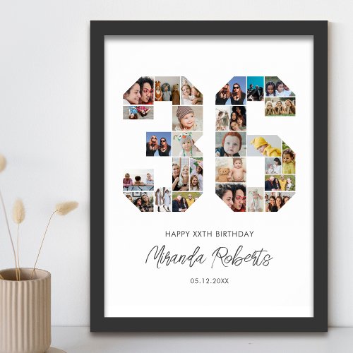 36th Birthday Number 36 Custom Photo Collage Poster