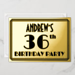 [ Thumbnail: 36th Birthday Party — Art Deco Look “36” + Name Invitation ]