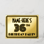 [ Thumbnail: 36th Birthday Party — Art Deco Style “36” & Name Invitation ]