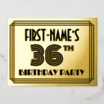 [ Thumbnail: 36th Birthday Party ~ Art Deco Style “36” + Name Postcard ]