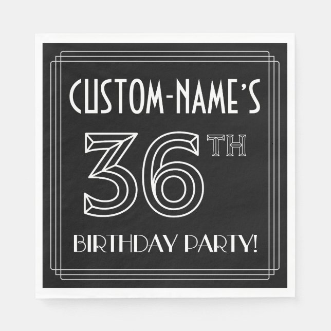 36th Birthday Party: Art Deco Style + Custom Name Napkins (Front)