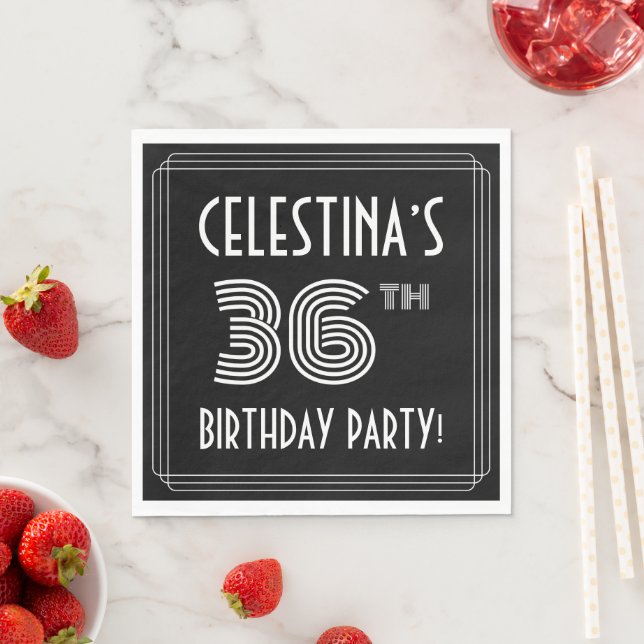 36th Birthday Party: Art Deco Style + Custom Name Napkins (Insitu)