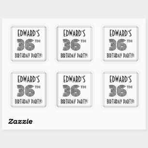 36th Birthday Party: Art Deco Style + Custom Name Square Sticker
