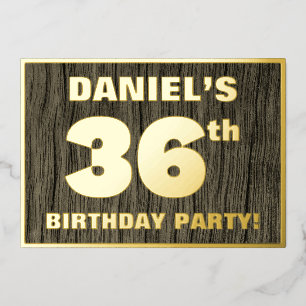 36th Birthday Party: Bold, Faux Wood Grain Pattern Foil Invitation