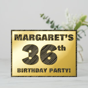 36th Birthday Party — Bold, Faux Wood Grain Text Foil Invitation