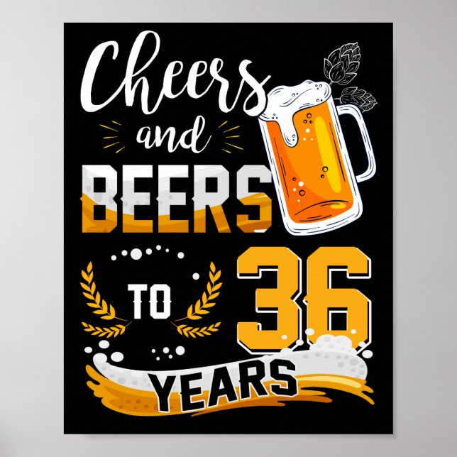 36th Birthday Party Cheers And Beers To 36 Years Poster (Front)