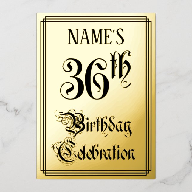 36th Birthday Party — Elegant Script + Custom Name Foil Invitation (Front)