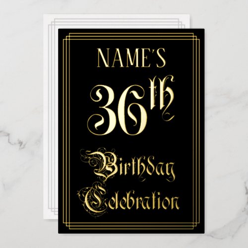 36th Birthday Party  Fancy Script  Custom Name Foil Invitation