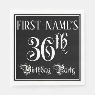 36th Birthday Party — Fancy Script + Custom Name Napkins