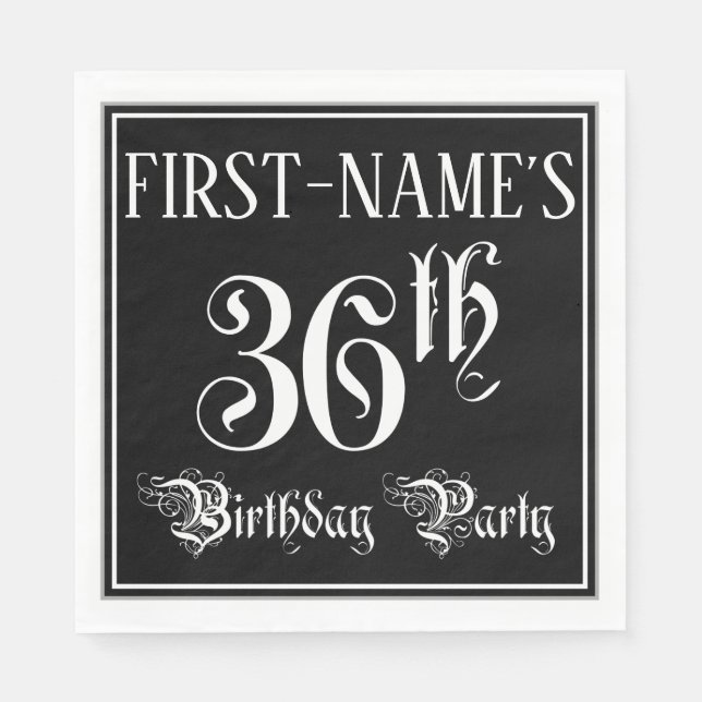 36th Birthday Party — Fancy Script + Custom Name Napkins (Front)