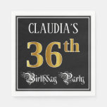 [ Thumbnail: 36th Birthday Party — Fancy Script, Faux Gold Look Napkins ]