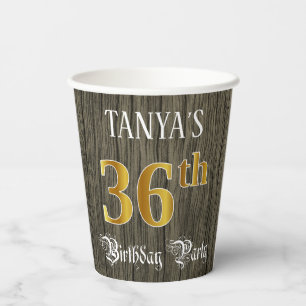 36th Birthday Party — Faux Gold & Faux Wood Look Paper Cups