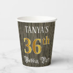 [ Thumbnail: 36th Birthday Party — Faux Gold & Faux Wood Looks Paper Cups ]