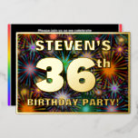 [ Thumbnail: 36th Birthday Party — Fun, Colorful Fireworks Look Invitation ]