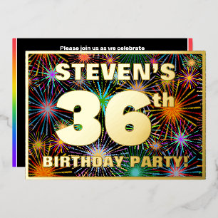 36th Birthday Party — Fun, Colorful Fireworks Look Foil Invitation