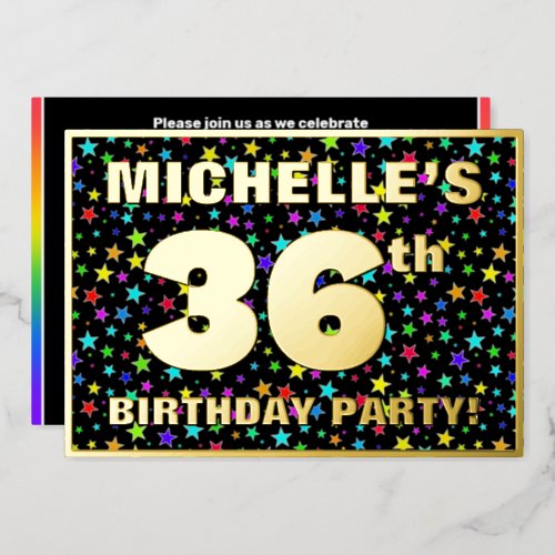 36th Birthday Party  Fun Colorful Stars Pattern Foil Invitation