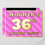 [ Thumbnail: 36th Birthday Party — Fun Pink Hearts and Stripes Invitation ]