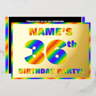 36th Birthday Party — Fun, Rainbow Spectrum “36” Foil Invitation